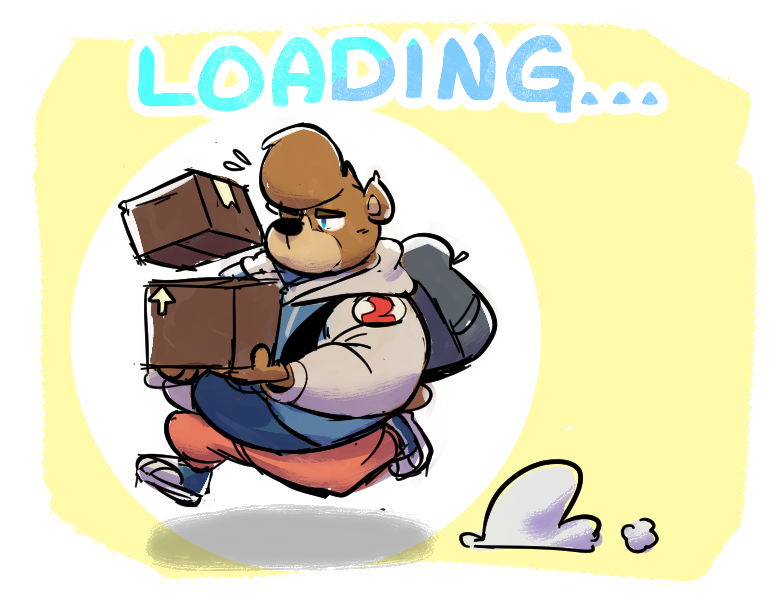 Pino carrying a stack of boxes