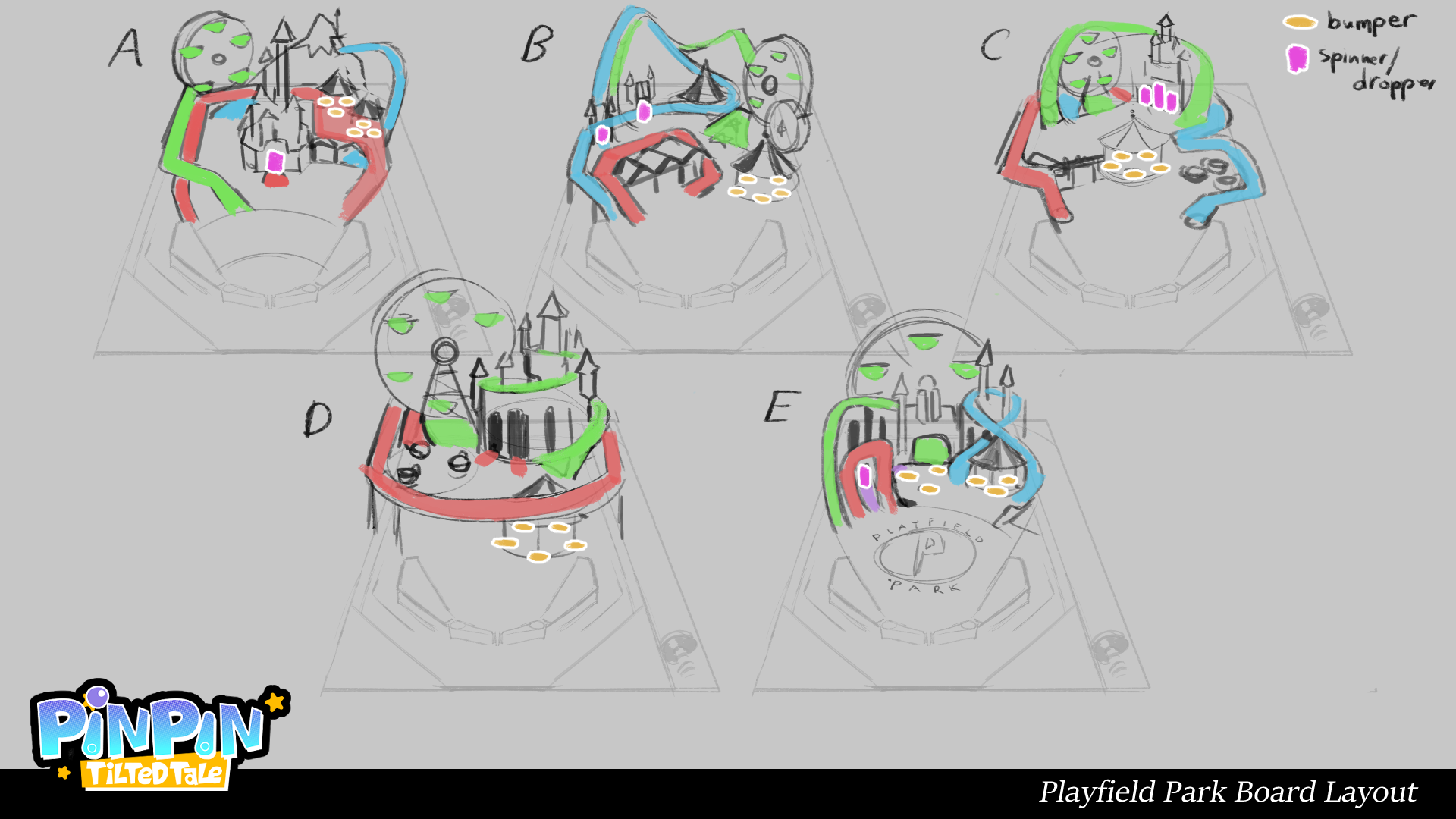 Various sketches for potential layouts of playfields for battles in Playfield Park