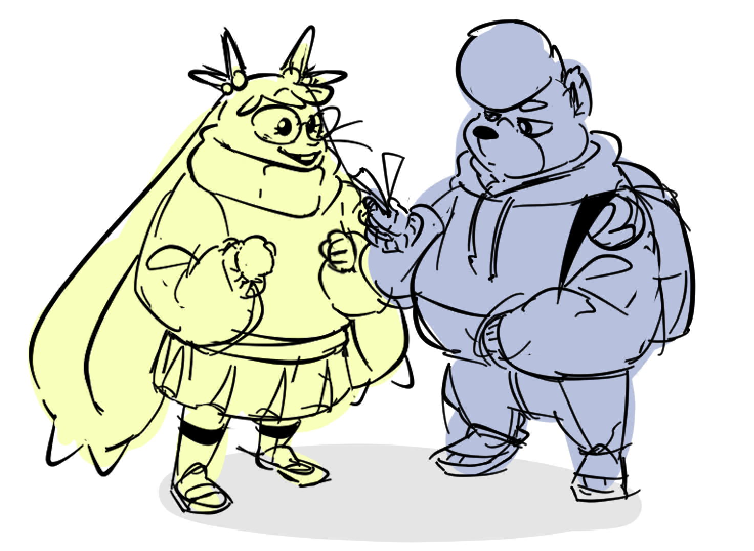 An enthused Julieta and less-than-enthused Pino holding a pair of tickets